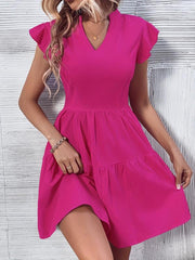 Solid V Neck Dress Casual Women's Clothing