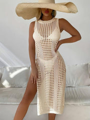 Crochet Cover Up Dress Sexy Beach Wear Cut Out Split Tank Dress
