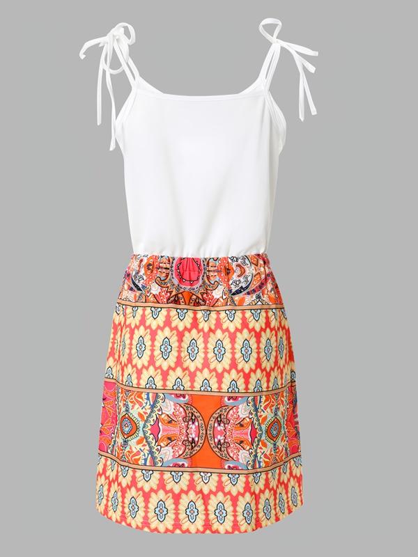 Floral Print Drawstring Cami Dress V Neck Summer Backless Dresses