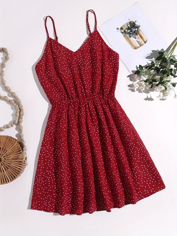 Polka Dot V Neck Spaghetti Dress