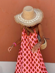 Boho Argyle Print Maxi Dress Spaghetti Sleeveless Vacation