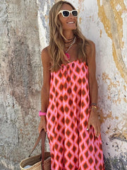 Boho Argyle Print Maxi Dress Spaghetti Sleeveless Vacation