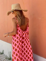 Boho Argyle Print Maxi Dress Spaghetti Sleeveless Vacation