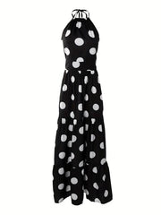Polka Dot Halter Neck Maxi Dress Sexy Backless Sleeveless Slim Waist