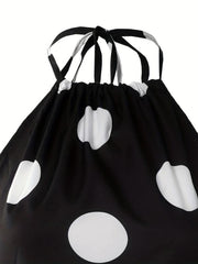 Polka Dot Halter Neck Maxi Dress Sexy Backless Sleeveless Slim Waist