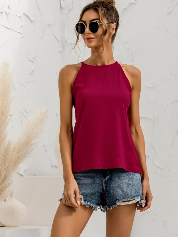 Solid Crew Neck Halter Top for Women