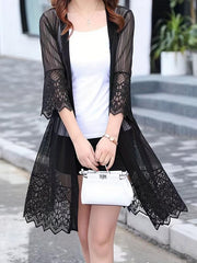 Lace Eyelet Embroidery Cover Up Open Front Sun Protective Cardigan
