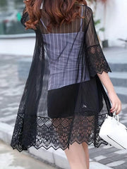 Lace Eyelet Embroidery Cover Up Open Front Sun Protective Cardigan