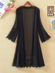 Lace Eyelet Embroidery Cover Up Open Front Sun Protective Cardigan