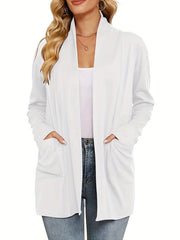 Solid Knit Cardigan Open Front Long Sleeve