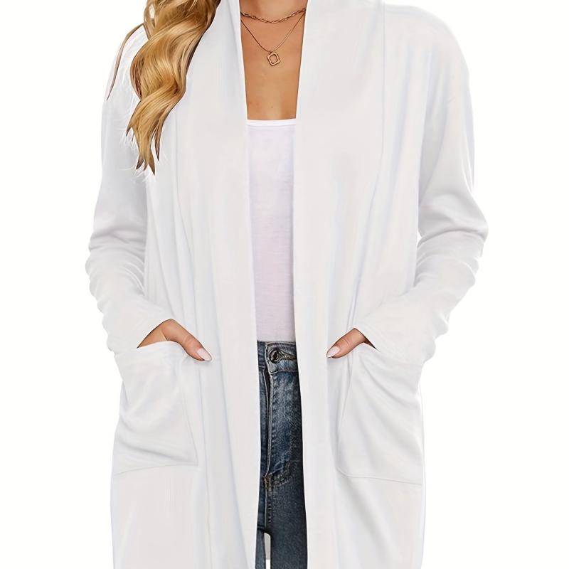 Solid Knit Cardigan Open Front Long Sleeve