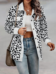 Leopard Print Shacket Jacket Button Front Long Sleeve Outerwear