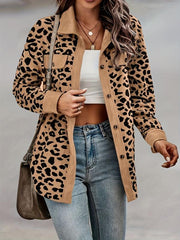 Leopard Print Shacket Jacket Button Front Long Sleeve Outerwear