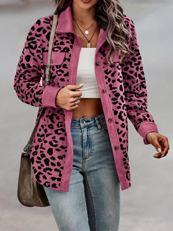 Leopard Print Shacket Jacket Button Front Long Sleeve Outerwear