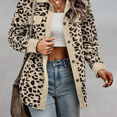 Leopard Print Shacket Jacket Button Front Long Sleeve Outerwear