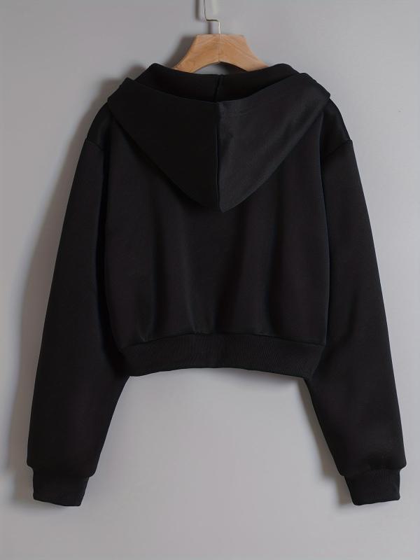 Long Sleeve Crop Hoodies Zip Up Casual Sweatshirt Jacket