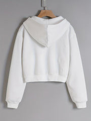 Long Sleeve Crop Hoodies Zip Up Casual Sweatshirt Jacket