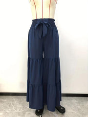 Boho Smocked Wide Leg Pants Drawstring Palazzo Pants for Women