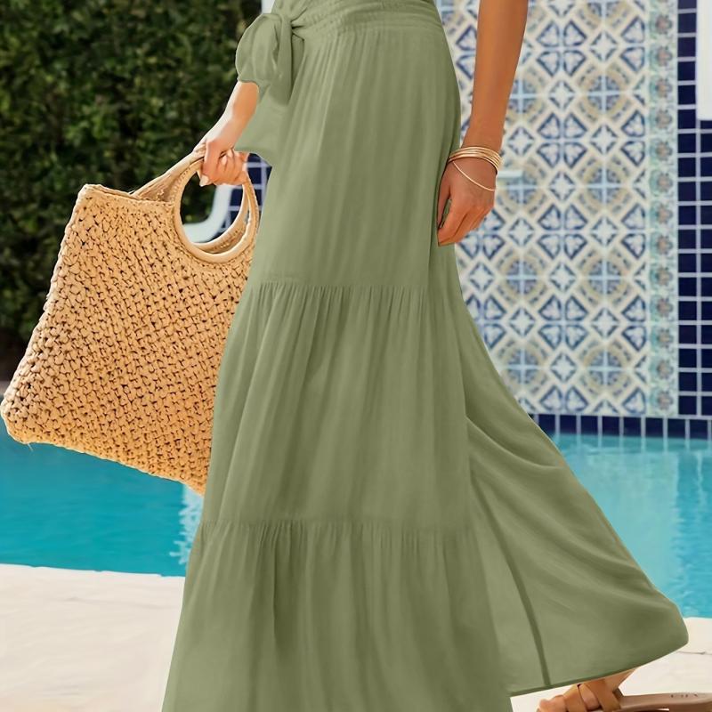 Boho Smocked Wide Leg Pants Drawstring Palazzo Pants for Women