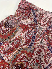 Paisley Print Shirred Pants Boho High Waist Pants