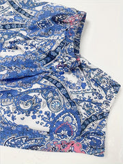 Paisley Print Shirred Pants Boho High Waist Pants