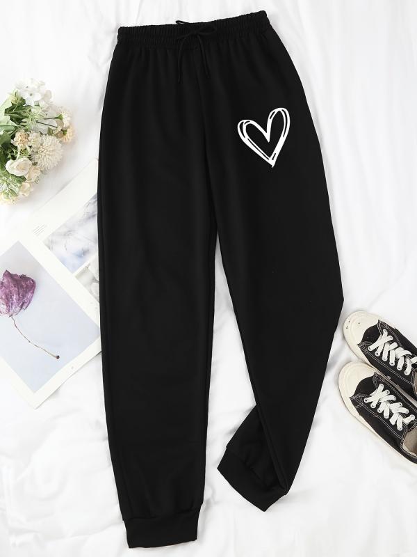 Hearts Print Jogger Pants Drawstring Waist Casual Sports Sweatpants