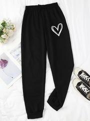 Hearts Print Jogger Pants Drawstring Waist Casual Sports Sweatpants