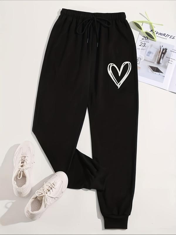 Hearts Print Jogger Pants Drawstring Waist Casual Sports Sweatpants