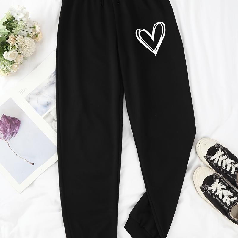 Hearts Print Jogger Pants Drawstring Waist Casual Sports Sweatpants