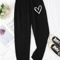 Hearts Print Jogger Pants Drawstring Waist Casual Sports Sweatpants