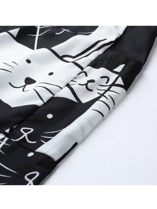 Women's Mid Waist Cat Print Long Pants