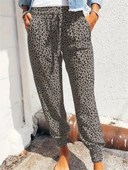 Leopard Print Fitted Bottom Joggers Drawstring Pants