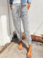 Leopard Print Fitted Bottom Joggers Drawstring Pants