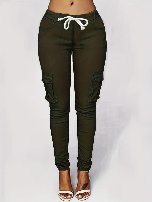 Flap Pockets Drawstring Cargo Joggers Pants Casual Skinny Pants