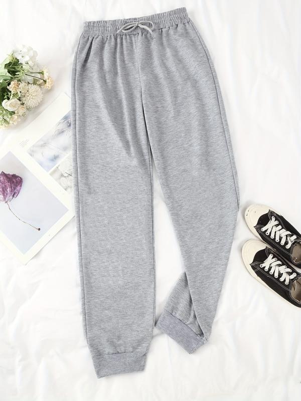Solid Jogger Pants Drawstring Waist Sports Sweatpants