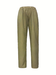 Striped Print Casual Wide Leg Pants With Pockets
