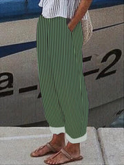 Striped Print Casual Wide Leg Pants With Pockets