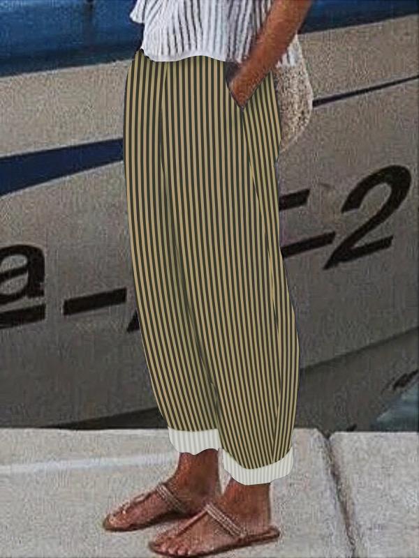 Striped Print Casual Wide Leg Pants With Pockets