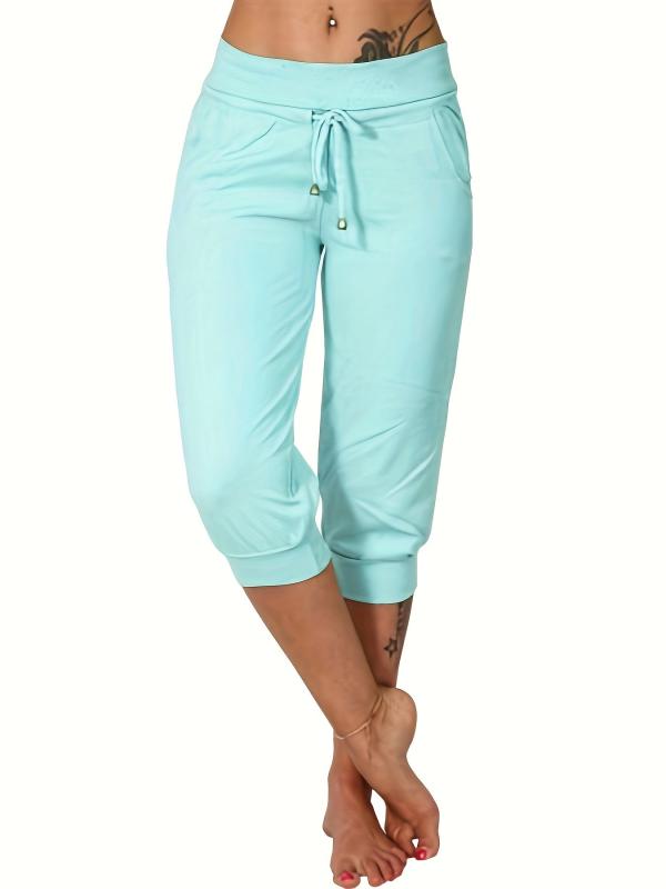 Drawstring Workout Cropped Pants With Pockets