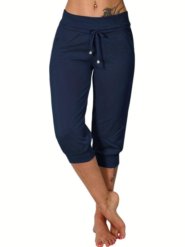 Drawstring Workout Cropped Pants With Pockets