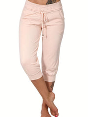 Drawstring Workout Cropped Pants With Pockets