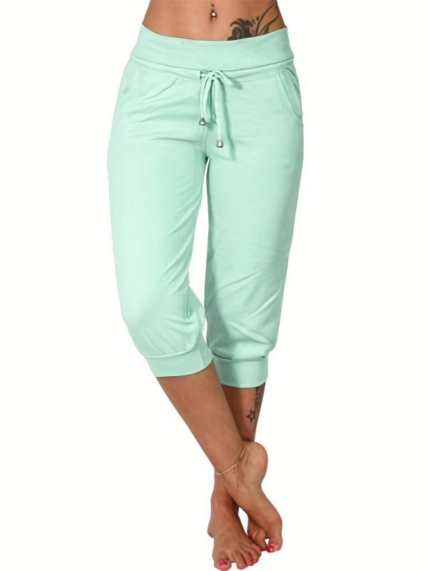 Drawstring Workout Cropped Pants With Pockets