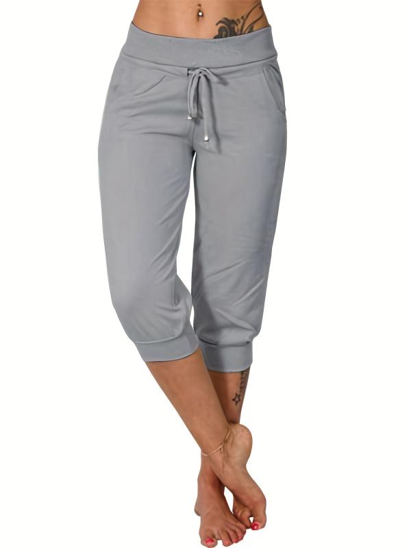 Drawstring Workout Cropped Pants With Pockets