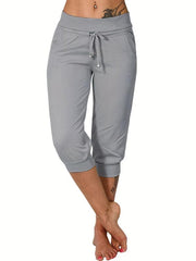 Drawstring Workout Cropped Pants With Pockets