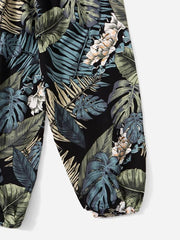 Boho Leaf Print Loose Lantern Pants High Waist