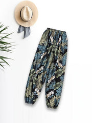 Boho Leaf Print Loose Lantern Pants High Waist
