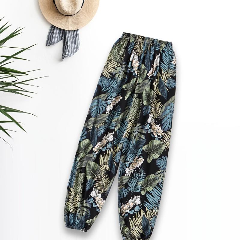 Boho Leaf Print Loose Lantern Pants High Waist