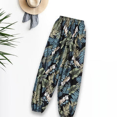 Boho Leaf Print Loose Lantern Pants High Waist