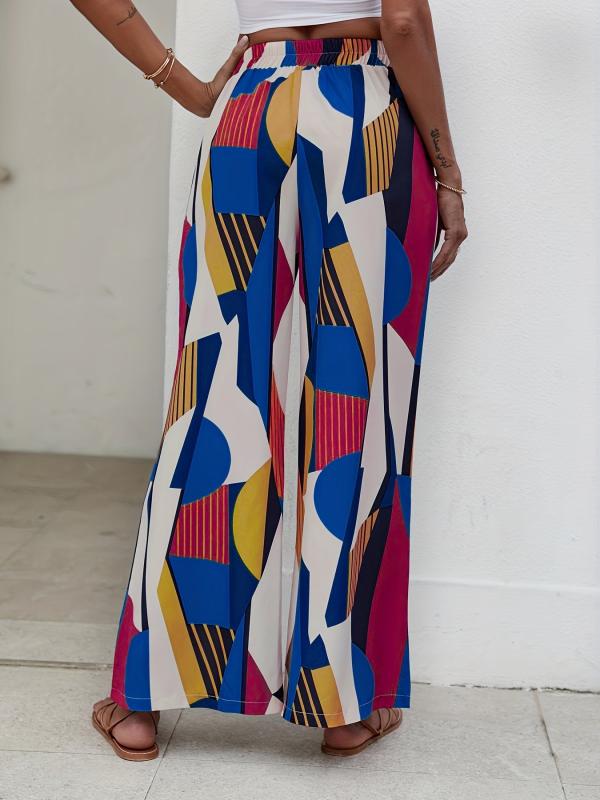 Geo Print Wide Leg Pants High Waist Women's Clothing