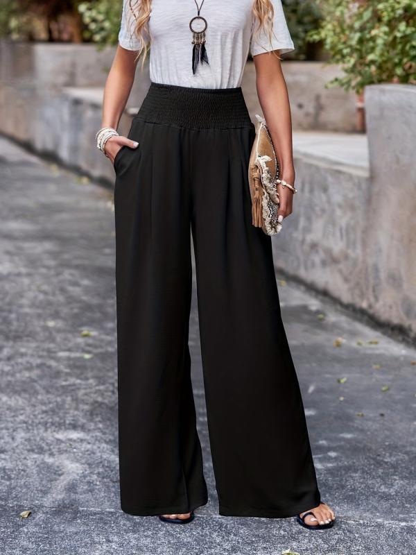 Smocked Waist Wide Leg Pants Casual Pants For Women